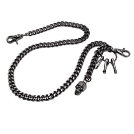 UNIQSUM Cross Skull charm Cuban Curb wallet chain Swivel Trigger snap Biker Punk Key chain (Gun-Metal)