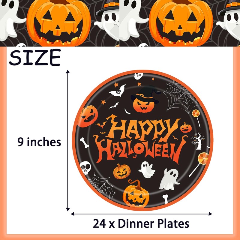 24 Pcs Happy Halloween Party Disposable Paper Plates Cute 9
