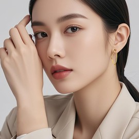 Ilovgem Heart Earrings for Women Dazzling 14K Gold Plated Stainless Steel Hoop Earrings Water - Proof Dinner Party Earrings For Women