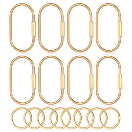 16 Pcs Locking Carabinern, Brass Key Ring, Screw Lock Keychain, Gold Key Ring with Locking Clips, Universal for Men and Women 2 Shape