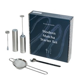 Naoki Matcha Modern Matcha Starter Set - Electric Matcha Whisk and Milk Frother with Single and Double Frother Head, Stainless Steel Spoon, Stainless Steel Sifter