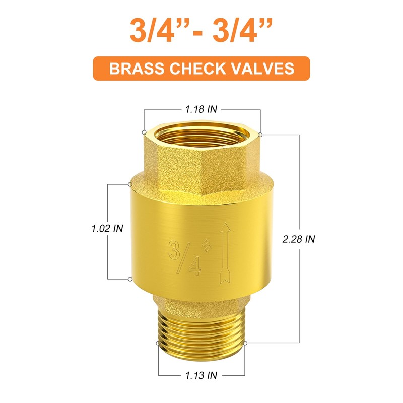 GASHER 1PCS Brass Check Valve DN20 3/4" Female and Male