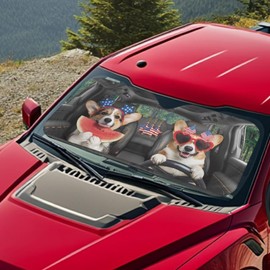 Qpednta Corgi Car Front Windshield Sun Shade Reflect UV Sun and Heat Foldable Car Windshield Sunshades Interior Accessories Protection Universal Vehicle Accessories