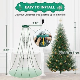 HOMEYA Christmas Tree String Lights with Ring Smart APP Control, 160 LED Music Sync Color Changing Indoor Decorations Waterfall Lights, IP65 Waterproof 6.6ft 8 Lines with Remote for Wedding Party Home