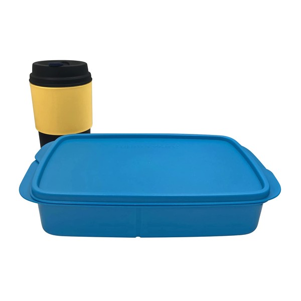 Tupperware Eco Vaso 490 ml Color Negro/Amarillo + Tupperware Eco Lunch Rectangular Color Azul