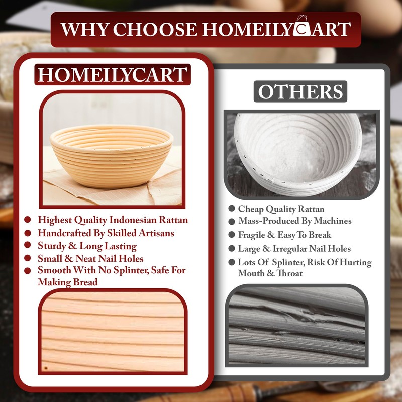 Banneton Bread Proofing Basket Set - 9" Round & 10"