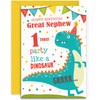 Great Nephew 1st Dinosaur Birthday Card - Medium Sized Card