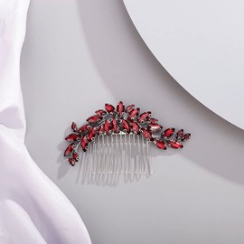 Chargances Bridal Crystal Hair Comb Red Wedding Rhinestone Hair Side Comb Fashion Handmade Hair Accessories for Bride Wedding Prom Flower Girl Headpieces (Red)