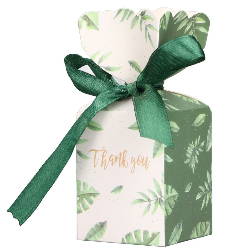 Candy Boxes, Green Gift Box with Ribbon 50 Sets for