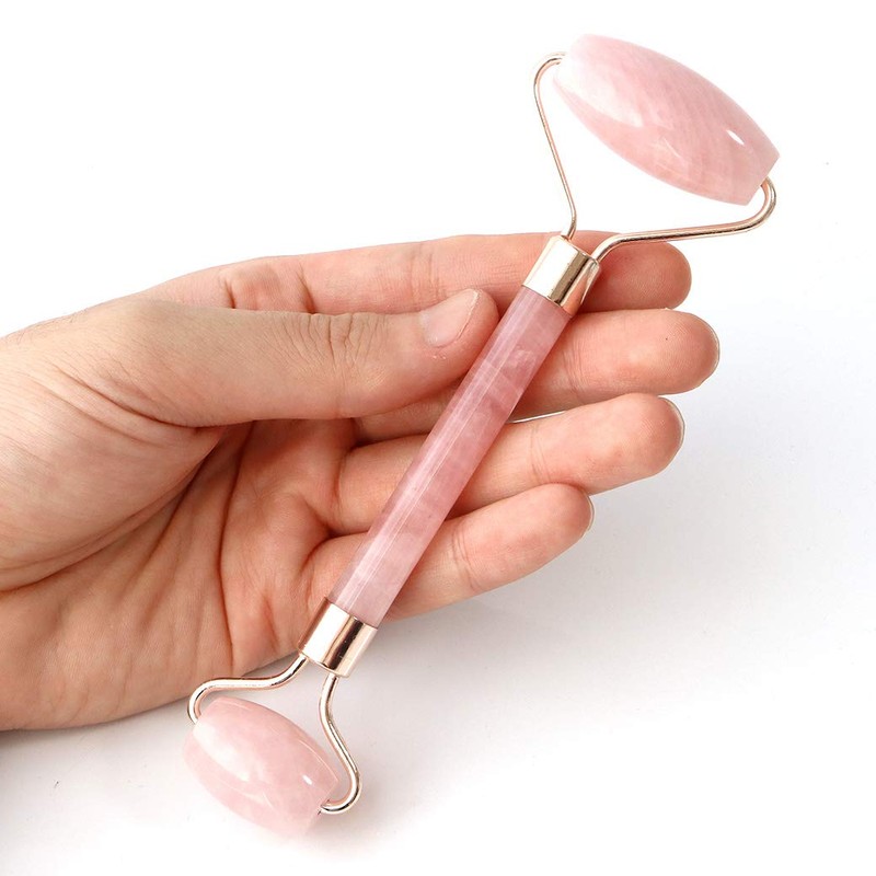 Gold Stone Rose Quartz Face Roller, Double Head, Massage, Natural