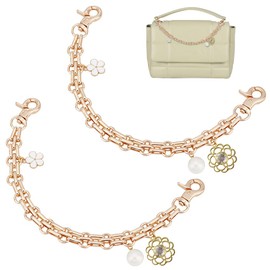 PH PandaHall 2pcs 9.8 Inch Bag Chain, Decorative Golden Bag Charms Purse Chain Bag Strap Purse Extender with Flower Pearls Pendants Replacement Handle for Women Crossbody Shoulder Bag