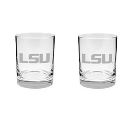 LSU Tigers 2-Sided Satin Finish, Rock, or Beverage Glass - Set of 2