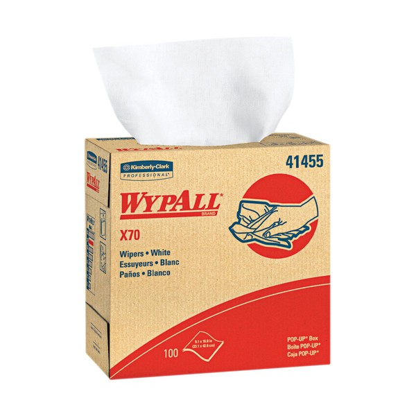WYPALL X70 Wipers, POP-UP Box, 9 1/10 x 16 4/5, White, 100/Box, 10/Carton