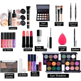 BrilliantDay 37 Pieces Multi-Purpose Makeup Set All-in-One Makeup Gift Set Cosmetic Palette Starter Kit Lip Gloss Blush Brush Eyeshadow Palette Highly Pigmented for Women Girls