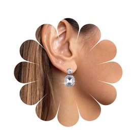 Inilbran Boho Crystal Gem Earrings Sliver Crystal Birthstone Drop Earrings Vintage Crystal Gemstone Dangle Earrings Wedding Bridal Crystal Earrings Jewelry for Women and Girls (Silver)