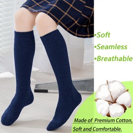 Mini angel Girls Knee High Socks Seamless Boys School Uniform Socks Kids Soccer Socks Cotton Long Socks 3-5 Years, 3 Pairs (Dark Navy, S)