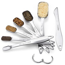 U-Taste 18/8 Stainless Steel Measuring Spoons, Square Metal Measuring Spoon Teaspoon Tablespoon with Leveler for Dry or Liquid Ingredients, Cooking Baking, Fits in Spice Jars (Set of 7, Silver)