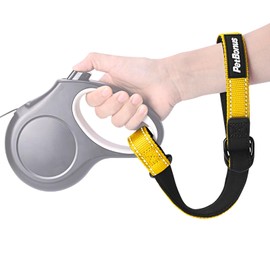 PetBonus Short Dog Leash, Safety Wrist Strap for Retractable Dog Leash, Reflective Design and Adjustable Soft Padded Handle, Extra Layer Security for Pet Stroller (Yellow)