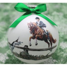 H044c Hand-made CUSTOMIZABLE Christmas Ornament horse -chestnut fox hunter hound