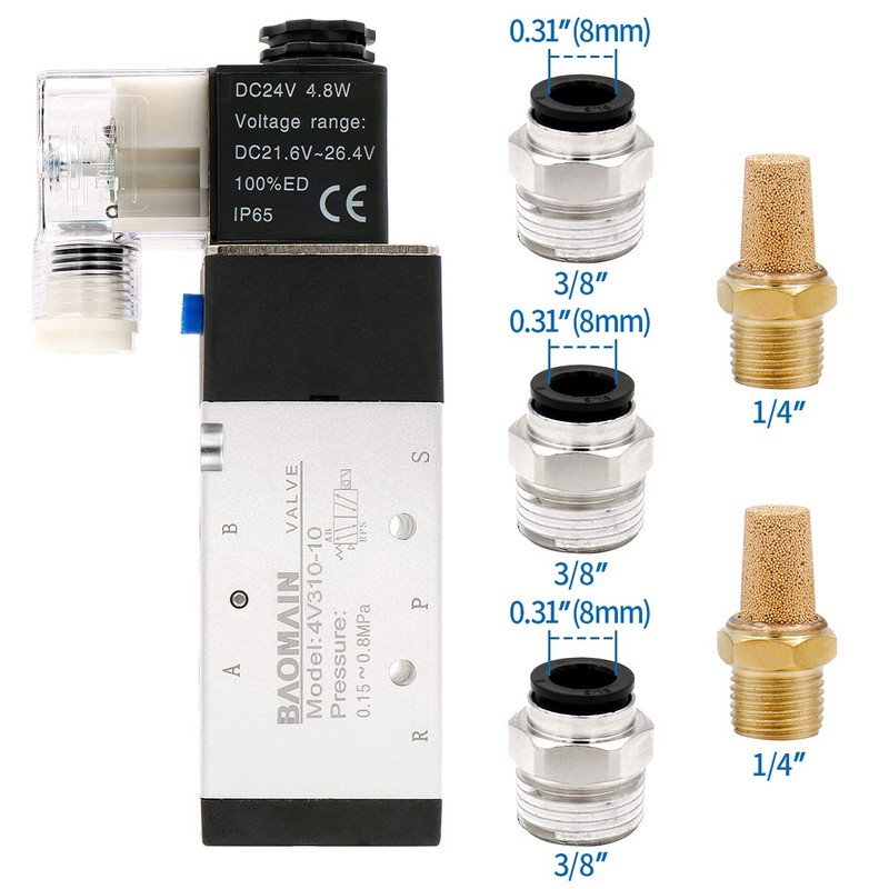 Baomain Pneumatic Solenoid Valve 4V310-10 DC 24V PT 3/8" 2