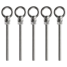 seork 3/8" x 4" Stainless Steel Machinery Eye Bolts with Nuts (5 Pcs) Threaded Eyebolts Stainless Steel Eye Bolt Shoulder Eye Bolts