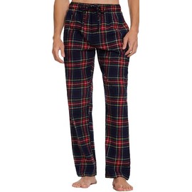 Lavenderi Men’s Soft Woven Cotton Pajama Pants, Long Pajama Bottoms with Drawstring and Pockets, Navy Red Plaid, Large