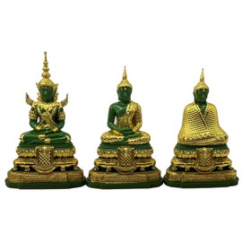 BUDDHO Emerald Buddha Statue Realistic Designed Knee to Knee 2" H. 6" H Jade Buddha Thai Buddha Statue for Home Decor Buddha Gift Buddha Sculpture Buddha Figurines (Tri-Season)