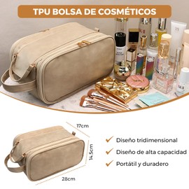 SYCYKA Cosmetiquera para Maquillaje, Bolsa de Maquillaje de Gran Capacidad, Bolsa de Maquillaje de PU Impermeable con Asa y Separadores, Cosmetiquera de Viaje, Neceser para Mujeres y Hombres (Marrón)