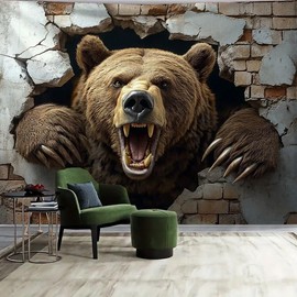 FENDROM Wild Aggressive Powerful Bear Tapestry Wall Hanging Fierce Bear in Wall Holes for Bedroom Animal Tapestries Wall Decor for Home Living Bedroom Dorm