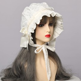 Ladies Victorian Pioneer Colonial Pilgrim Bonnet Plus Size, White (white 3)