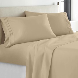 YIYEA Twin Sheets Set, Luxury 1800TC Hotel Quality Double Brushed Microfiber Bed Sheets for Twin Size Bed, Extra Soft, Deep Pocket, Shrinkage and Fade Resistant, 3PC (Twin, Khaki)