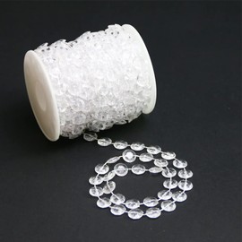 Pamir Tong 33ft Flat Clear Crystal Acrylic Like Beads Strand Chain Garland for Wedding Party, Home Party Decor, Lamp, Curtain DIY (33ft Flat Clear)