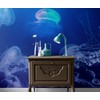 Jellyfish Floating Underwater Wall Mural. Deep Blue Ocean/Aquarium Theme Peel