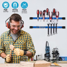 Rechabite 6 Pieces 18" Magnetic Tool Holder Strip, Blue Magnet Bar, Metal Tool Organizer Rack for Garage Organization, Easy To Install in Workshop, Mounting Screws Included