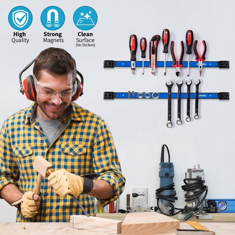 Rechabite 6 Pieces 18" Magnetic Tool Holder Strip, Blue Magnet