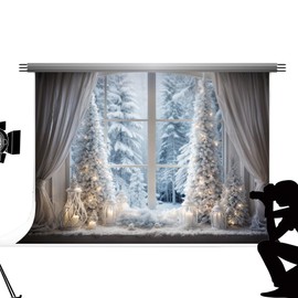 Kate Christmas Photography Backdrop 7x5ft/2.2x1.5m Christmas Tree Photo Booth Backdrop Outdoor Snow Scenery Photo Backdrops Winter Christmas Wall Portrait Photo Props