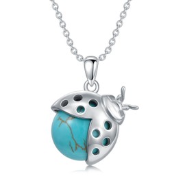 Reaii Natural Turquoise Ladybug Necklace for Women Western Turquoise Ladybug Pendant 925 Sterling Silver Ladies Miraculous Ladybug Jewelry Birthday Easter Gifts for Animal Lovers