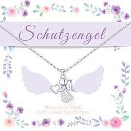 Johiux Guardian Angel Necklace for Girls, Lucky Charm Necklace, Communion Gifts for Girls, First Communion Gifts Girls, Gifts for Girls, Christmas Birthdays, Rhinestone