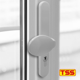 TSS White UPVC Door Handle Pair Set with Offset Lever and Pad, 92/62mm PZ Centres (Internal = 92mm / External 62mm), Sprung, 212mm Screw to Screw, Backplate 245mm x 34mm, Replacement PVC Door Handle