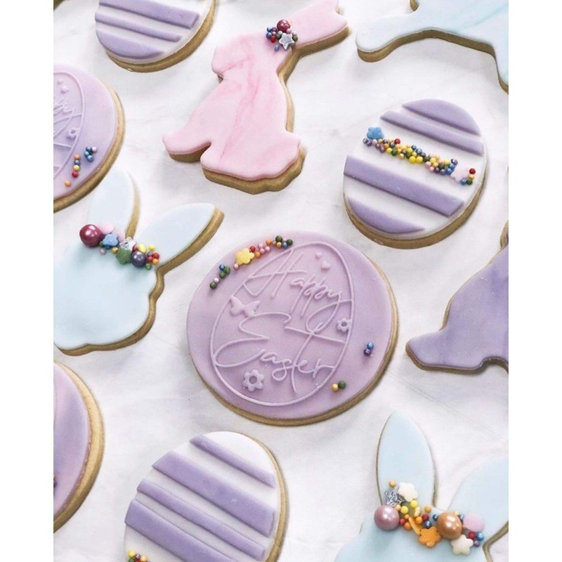 LissieLou Decorative Egg Cookie Embosser Happy Easter Icing Fondant Stamp