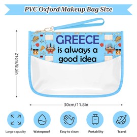 Greece Themed Makeup Cosmetic Organizer Bag Travel Gifts for Women Unique Vacation Trip Gifts for Friend Sister Daughter Birthday Gifts for Greek Mom Greek Lover Gifts