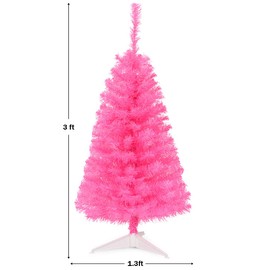 DORTALA Artificial Christmas Tree, 3 FT Small Unlit Xmas Tree with Stand, Home Office Festival Decoration, Pink