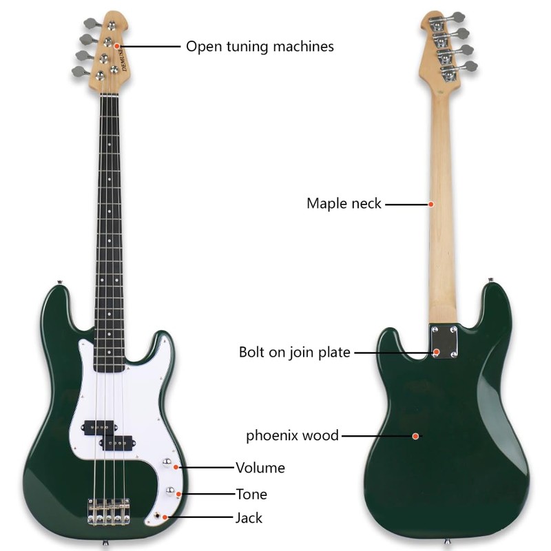 Demusea 4 String Electric Bass Guitar Full-Size Beginner Practice with