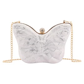 JOLISSLAN Womens Exquisite Butterfly Evening Bag Embroidery Floral Clutch Purse Party Wedding Prom Handbag Shoulder Bag, Silver Floral