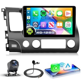 4G+128G Android 15 Car Stereo for Honda Civic 2006-2011, Wireless CarPlay Android Auto, 10.1’’ Incell HD Touch Screen Car Stereo with GPS, WiFi, Bluetooth 5.0, FM, 32 EQ, SWC, Backup