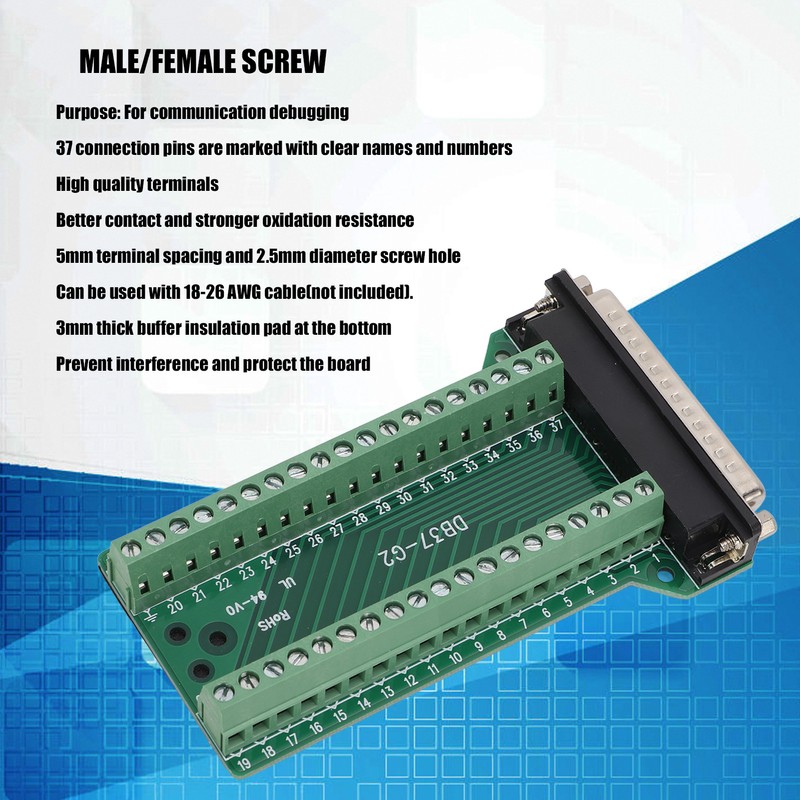 DB37 Breakout Connector Terminal Board Straight PCB Insulated Anti Interference