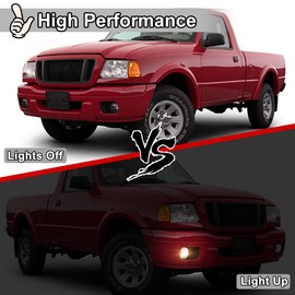 Nixon Offroad Fog Light Set for 2004 2005 Ford Ranger w/Halogen Bulbs - H10 12V 42W, Fog Light Assembly, Fog Lamp Replacement Black Chrome Housing Clear Lens Fog Light Combo (Not Fit STX Models)