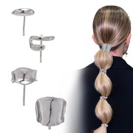 4 Pcs Silver Hair Cuffs for Ponytails Holders, Metal High Ponytail Buckle Clip Hair Rings Hair Accessories for Women, Hair Jewelry Charm for Braids Festival Accessories Daily Party Christmas Gifts