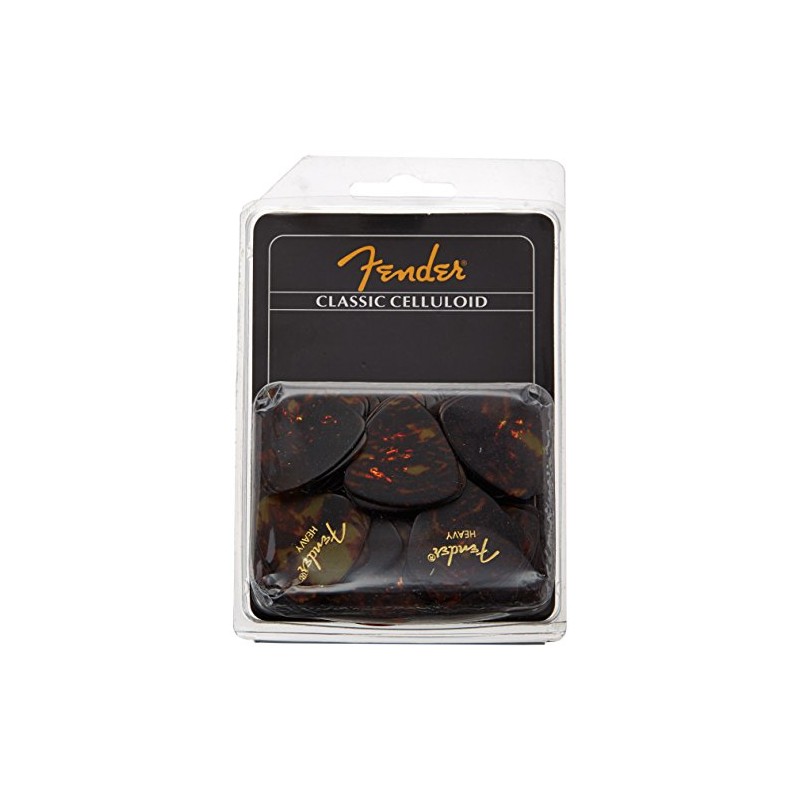 Fender Classic Celluloid Guitar Picks 346 Shape, Tortoise Shell, Heavy,