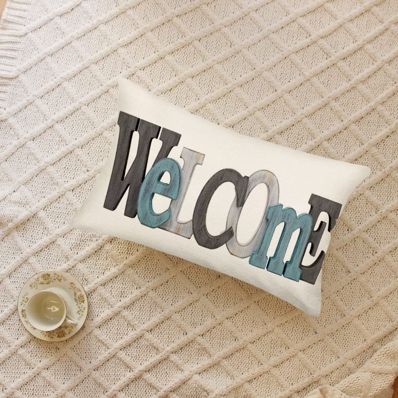 Fukeen Welcome Lumbar Throw Pillow Covers Farmhouse Rustic Decorative Rectangular/Waist